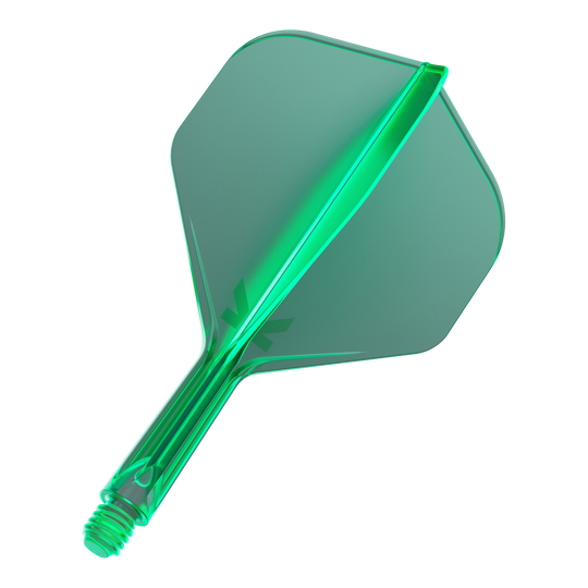 Target K-Flex No2 Standard Flight System - Green Mehrere Dart-Flights mit durchgehender Oberfläche und gleichförmiger Form liegen nebeneinander. Die Anordnung ist ordentlich.