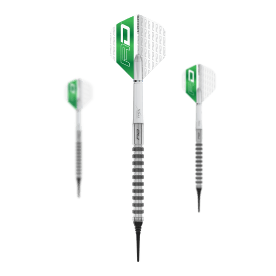 Red Dragon Javelin Speedline Soft Darts - 20g Abgebildet ist ein Set Red Dragon Javelin Speedline Softdarts - 20g. Die Pfeile zeigen eine feine Gravur.