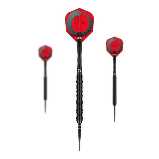 Shot ZEN Straight Turbo Point Steel Darts - 23g Zu sehen ist ein Set der Shot ZEN Straight Turbo Point Steeldarts in 23g. Dieses Darts-Set eignet sich perfekt für anspruchsvolle Dartspieler.