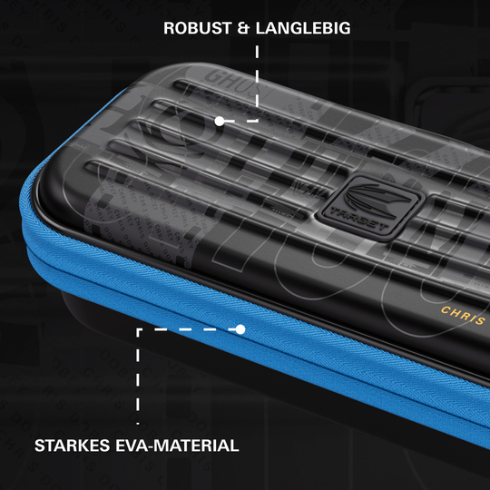 Takoma Ghost Series Chris Dobey dart case Das Bild zeigt das Takoma Ghost Series Chris Dobey Dartcase. Es eignet sich ideal zum Aufbewahren und Transportieren von Darts.