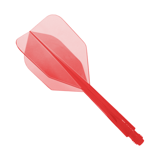 Condor Ax Clear Red Flight System Small - XL - 37.5 mm Das Bild zeigt ein rotes Dartflight-System mit integrierter Flight und Shaft. Es handelt sich um das Modell "Condor Axe Clear Red Flight-System Small - XL - 37,5 mm".