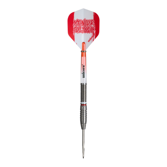Unicorn Scale Suljovic The Gentle Steeldarts - 23g Auf diesem Bild sind die Unicorn Mensur Suljovic The Gentle Steeldarts - 23g abgebildet. Die Darts sind für präzises und kontrolliertes Spielen ausgelegt.