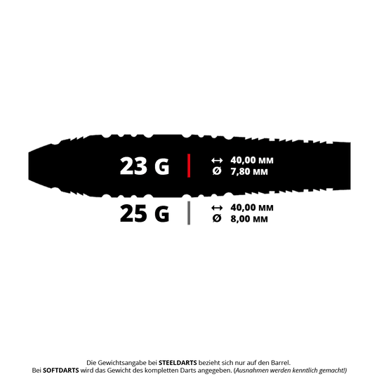 Caliburn Rix EZ-EVO R3 steel darts Das Bild zeigt einen Steeldart mit dem Namen CB2473 Caliburn Rix EZ-EVO R3 in 23 Gramm. Der Dart ist silberfarben und detailliert gearbeitet.