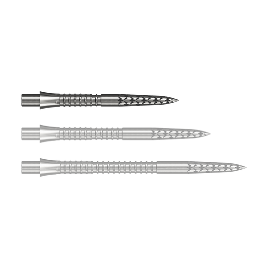 Mission Caliburn EVO dart tips GV logo - silver Das Bild zeigt eine Steeldartspitze aus Silber mit 26 mm Länge. Dieses Produkt wird durch die Datei M002127_Missoin_Caliburn_EVO_GV-Logo_Steeldartspitzen_Silber_26mm_1 dargestellt.