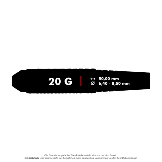MCST7_McDart_Nickel_Silver_Steeldarts_5_20gQLPITytjxXOLQ Das Bild zeigt die McDart Nickel Silver Steeldarts mit einem Gewicht von 20 Gramm. Die Maße des Barrels sind 50,00 mm Länge und 6,40–8,50 mm Durchmesser.