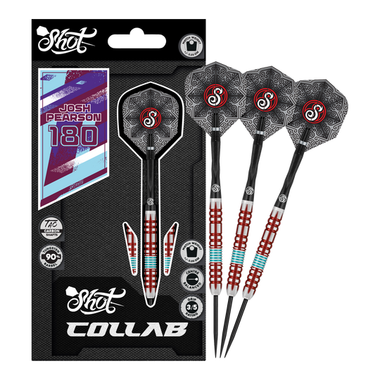 Shot Collab Pro Series Josh Pearson Steeldarts - 23g Das Produkt Shot Collab Pro Series Josh Pearson Steeldarts - 23g wird gezeigt. Die Darts besitzen eine präzise Verarbeitung für maximale Leistung.