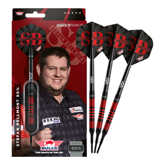 Bulls NL Stefan Bellmont 90 soft darts - 20g Auf dem Bild sind die Bulls NL Stefan Bellmont 90 Softdarts - 20g komplett zu sehen. Diese Darts bieten Präzision und gute Spielbarkeit.