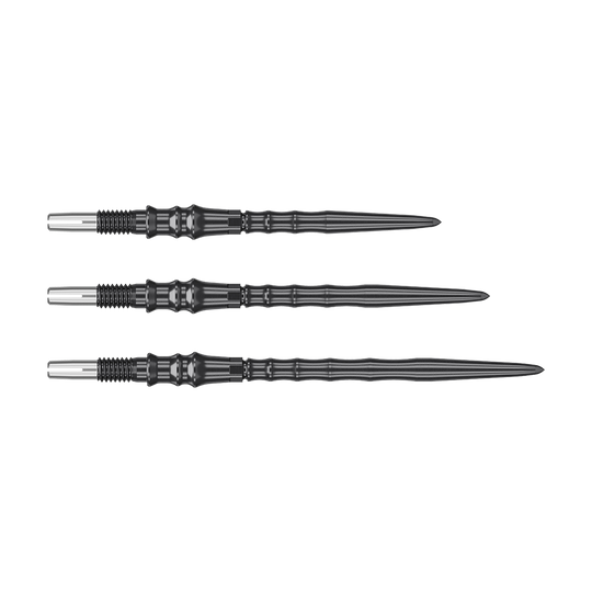 Target Japan Premium Swiss Point Steel Dart Tips - Black Das Bild zeigt die Target Japan Premium Swiss Point Steeldartspitzen in Schwarz. Die Spitzen sind robust und bieten einen sicheren Halt im Board.