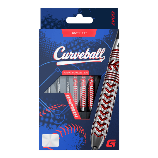 Abgebildet sind die GOAT Curveball Tungsten Softdarts - 20g. Die Softdarts sind 20 Gramm schwer und aus hochwertigem Tungsten hergestellt.