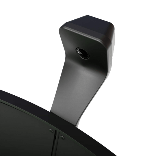 Scolia Home 2 FLEX - Electronic Autoscoring System with Lighting Ring 2026 Das Bild zeigt einen Teil des Scolia Home 2 FLEX Electronic Score Systems mit Beleuchtungsring. Zu sehen ist eine schwarze Kameraeinheit, die am oberen Rand eines Dartboards befestigt ist.