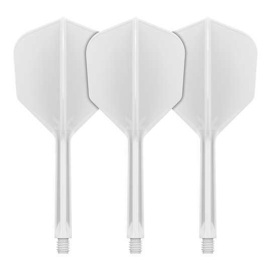 Target K-Flex No6 Flight System - White Dieses Bild zeigt das Flight-System Target K-Flex No6 in Weiß mit einer Länge von 33 mm. Das Produkt dient als Ersatzteil für Dartpfeile.