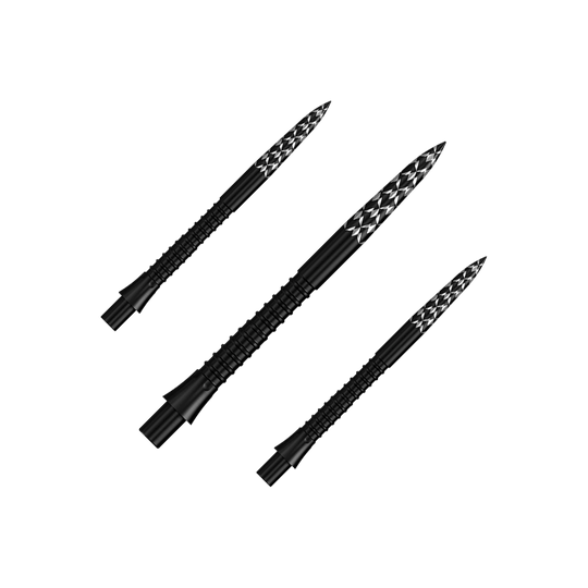 Mission Caliburn EVO dart tips GV logo - Black Dieses Bild zeigt ein Set von Mission Caliburn EVO GV-Logo Steeldartspitzen in Schwarz, 32 mm. Die Dartspitzen sind für professionelle Dartspiele geeignet.