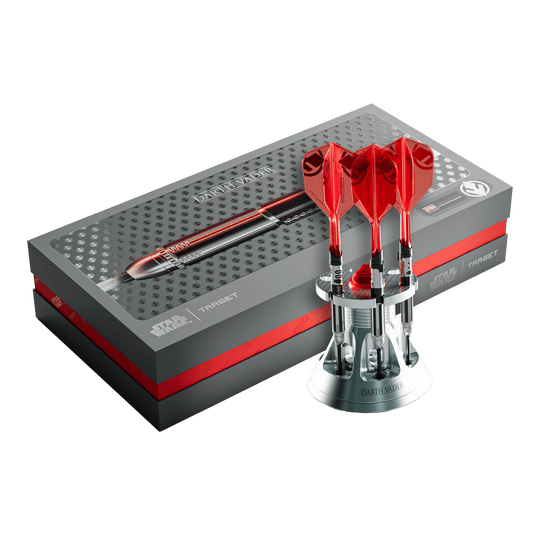 Target Star Wars Darth Vader Sith Lord Lightsaber Limited First Edition Darts- 24g Das Foto stellt die Target Star Wars Darth Vader Light Saber Limited Edition Steeldarts - 24g dar. Die Dartpfeile sind von Darth Vader und seinem Lichtschwert inspiriert.