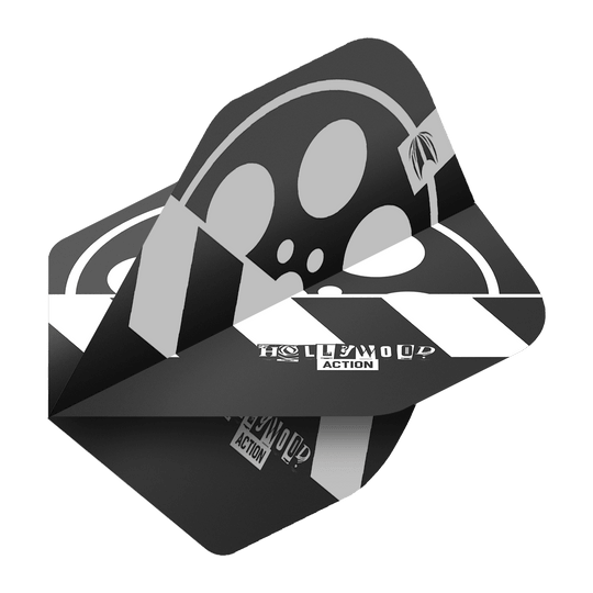 Das Bild zeigt die Target Pro Ultra Chris Dobey Hollywood Action No2 Standard Flights. Die Flights sind schwarz-weiß gestaltet und tragen den Schriftzug "HOLLYWOOD ACTION".