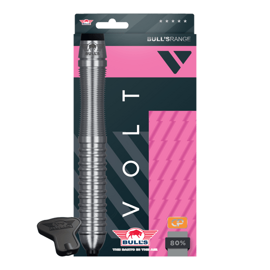 Abgebildet sind Bulls NL Volt Pink Convertible Point Steeldarts. Das Produkt hebt sich durch seine Farbwahl ab.