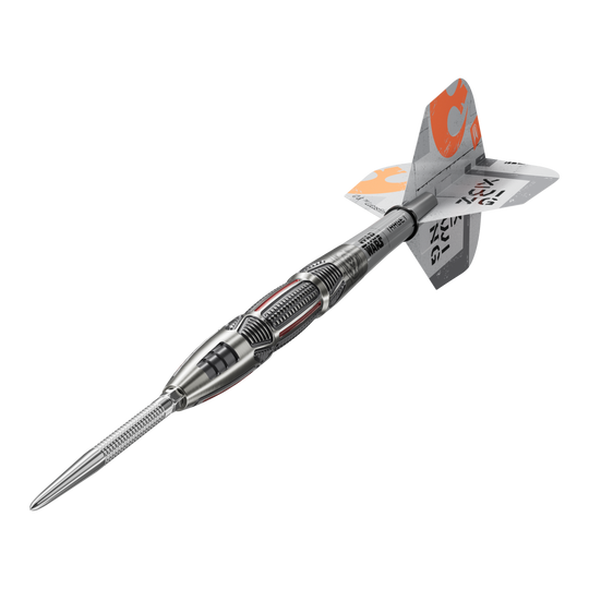 Target Star Wars X-Wing Swiss Point Steeldarts sind hochwertige Steeldarts mit X-Wing-Design. Das Bild zeigt die Darts aus einer Detailperspektive.