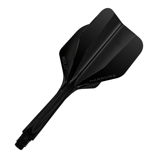 Harrows Solo No6 Flight Shaft System - Black Dies ist das Harrows Solo No6 Flight-Shaft-System in Schwarz. Das Bild zeigt das Produkt in einer Nahaufnahme.