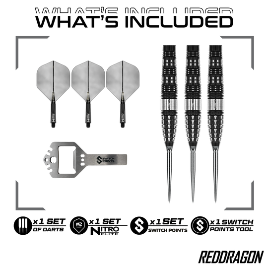 Abgebildet sind die Red Dragon Recon Torpedo Steeldarts - 23g. Dieses Produkt ist für Präzision und hohe Leistung entwickelt.