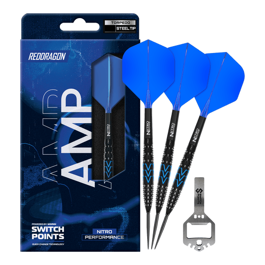 Red Dragon AMP Torpedo Switch Point Steel Darts Auf dem Foto sind die Red Dragon AMP Torpedo Switch Point Steeldarts vollständig abgebildet. Diese Steeldarts sind ideal für Dartspieler und bieten hohe Qualität.