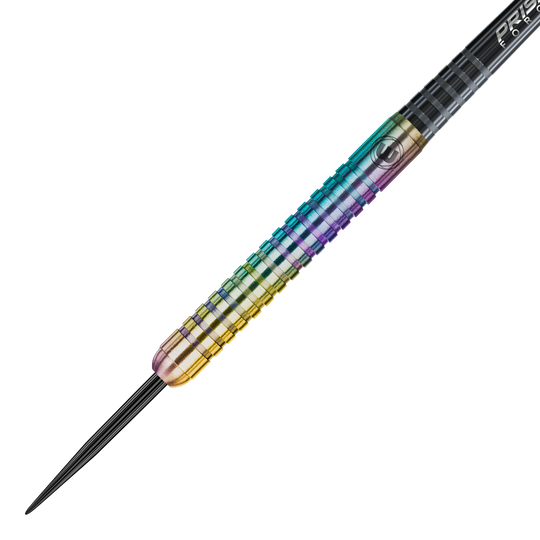 Winmau Foxfire Urban steel darts Das Bild zeigt einen Winmau Foxfire Urban Steeldart. Der Dartpfeil hat einen schillernden, mehrfarbigen Schaft mit Rillen für besseren Halt.