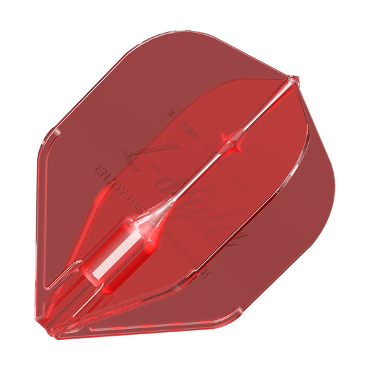 L-Style Fantom L1EZ Flights Red Das Bild zeigt ein rotes Dartflight mit dem Namen „L-Style Fantom L1EZ Flights Red“. Das Flight hat eine transparente Struktur und eine klassische Form.