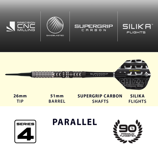 Das Produkt ist die Harrows Dave Chisnall Chizzy Series 4 Softdarts. Es richtet sich an Spieler, die Softdarts bevorzugen.
