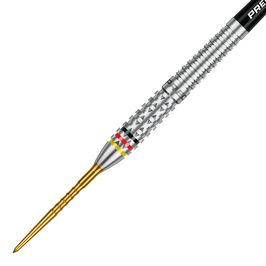 Precise 180 Ricardo Pietreczko GEN1 Steeldarts sind auf dem Bild zu sehen. Die Darts bieten ein präzises Wurferlebnis.