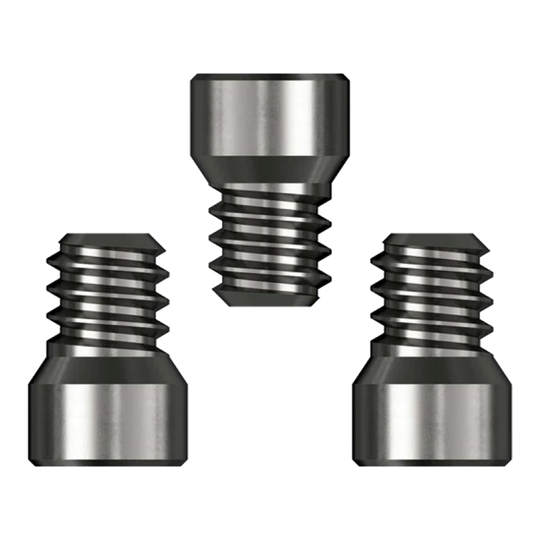 Caliburn System Spigots Das Bild zeigt drei Caliburn System Spigots mit einem Durchmesser von 2,33 mm. Sie sind aus Metall gefertigt und haben ein Gewinde auf einer Seite.