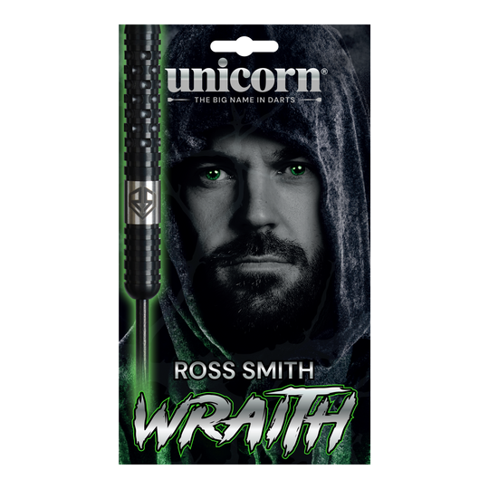 Das Bild zeigt die Unicorn Wraith Ross Smith Steeldarts mit 22 Gramm Gewicht. Dieses Dartset ist für den professionellen Gebrauch geeignet.