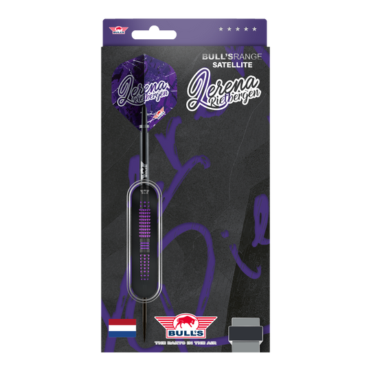 Bulls NL Lerena Rietbergen steel darts - 24g Auf dem Bild sind die Bulls NL Lerena Rietbergen Steeldarts - 24g zu sehen. Die Steeldarts sind professionell gestaltet und zeigen feine Details.