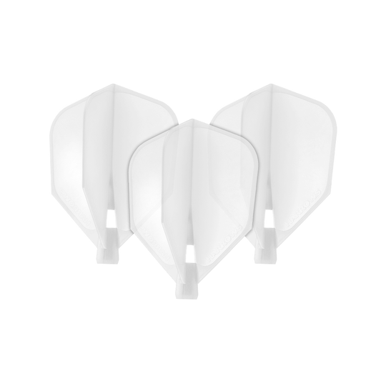 HRC-180_Harrows_Clic_Standard_Flight_Clear_1Any3eb79UhJlt Das Bild zeigt drei durchsichtige Dart-Flights des Modells "Harrows Clic Standard". Sie sind klar und haben eine standardmäßige Form.