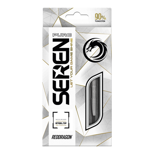 Red Dragon Seren 3 Pure Steeldarts Die Abbildung zeigt die Verpackung der "Red Dragon Seren 3 Pure Steeldarts". Auf der Verpackung steht, dass die Darts aus 90% Tungsten bestehen.