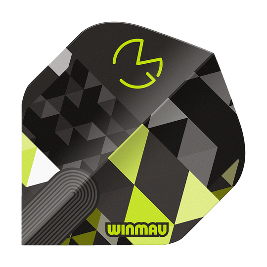 Winmau Prism Delta MvG Logo Green No2 Standard Flights Das Bild zeigt Winmau Prism Delta MvG Logo Green No2 Standard Flights. Es handelt sich um ein Set Flight-Aufsetzer.