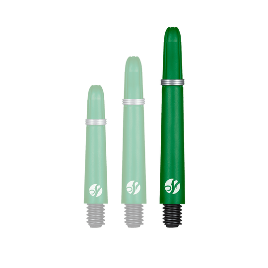 Shot Koi Carbon Shafts - Green Ein Dart-Schaft wird einzeln präsentiert. Der Hals ist markant ausgeführt.