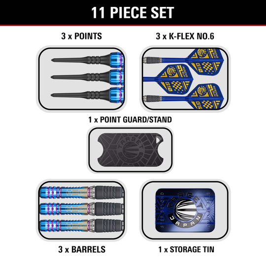 Target Japan Rising Sun GEN10 soft darts - 21.5g Das Produkt Target Japan Rising Sun GEN10 Softdarts - 21,5g wird dargestellt. Es handelt sich um ein Set professioneller Softdarts.