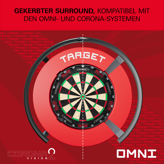 Target Notched Dartboard Surround Eine Nahaufnahme einer roten Dartboard-Umrandung wird präsentiert. Die Farbe ist kräftig.