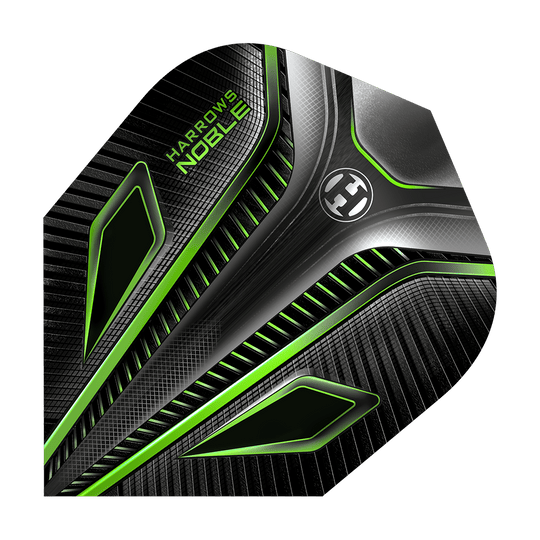 HR8_Harrows_Noble_Green_Standard_Flights_1NHftIOS72ZYpN Harrows Noble Standard Flights mit klarem Emblemmotiv. Sie liegen in einer Reihe und wirken hochwertig.