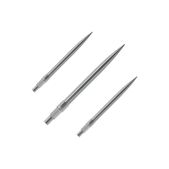Harrows Quick Point Dart Tips - Silver Gezeigt wird ein Set Harrows QuickPoint Dartspitzen in Silber mit 30mm Länge. Dieses Bild verdeutlicht den Lieferumfang der Dartspitzen.
