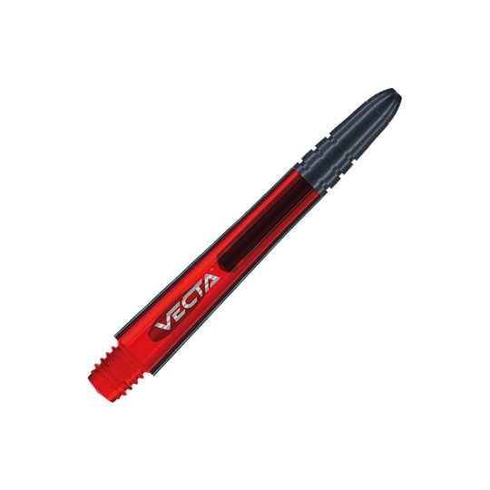 7025-203_Winmau_Vecta_Shafts_Rot_40mm_2 Das Bild zeigt einen Winmau Vecta Shaft in der Farbe Rot. Der Schaft ist elegant gestaltet und trägt die Aufschrift "VECTA".