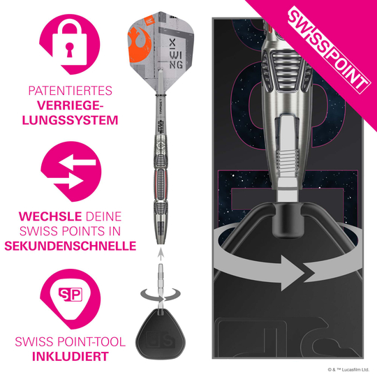 Target Star Wars X-Wing Swiss Point Steel Darts Target Star Wars X-Wing Swiss Point Steeldarts sind abgebildet. Das Produkt ist inspiriert von Star Wars und in einem speziellen Design gestaltet.