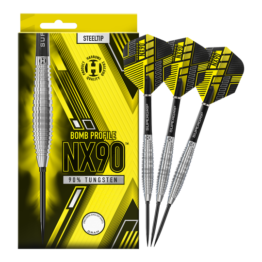 Harrows NX90 Bomb Quick Point Steel Darts Gezeigt werden die Harrows NX90 Bomb Quick Point Steeldarts. Diese Darts bieten ein präzises Wurfverhalten für den Spieler.