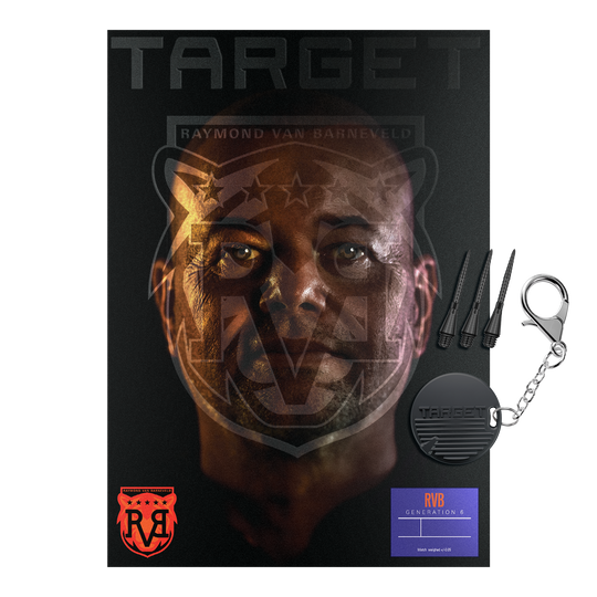 Target Raymond Van Barneveld GEN6 soft darts Zu sehen sind die Target Raymond Van Barneveld GEN6 Softdarts. Die Darts werden im Detail von der Seite dargestellt.
