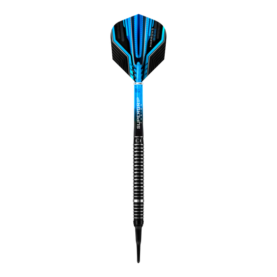 Harrows Siege Softdarts Dies ist ein Harrows Siege Softdart mit einem modernen, blauen Design. Der Dart hat einen schwarzen gerillten Griff und eine auffällige Flight.