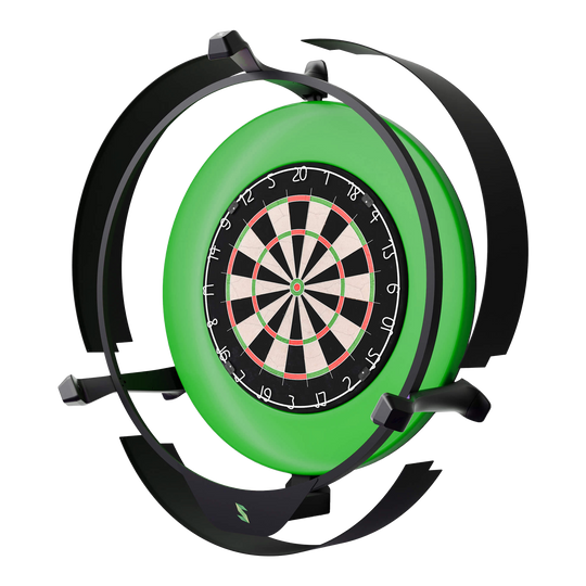 Scolia Home 2 Electronic Autoscoring System with Lighting Ring 2026 Das Bild zeigt das Produkt "Scolia Home 2 Electronic Score System mit Beleuchtungsring". Es handelt sich um ein elektronisches Punktesystem für Dartboards, das von einem grünen Beleuchtungsring umgeben ist.