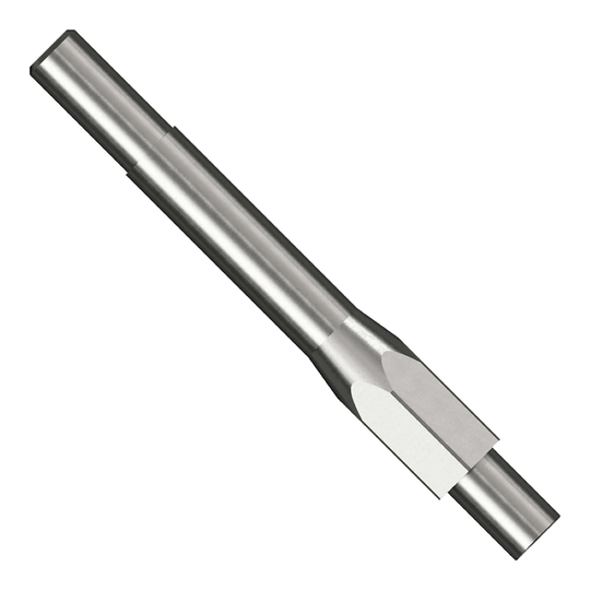 Caliburn Repoint Tool Das Bild zeigt das Produkt "Caliburn Repoint Tool". Es handelt sich um ein Metallwerkzeug mit zylindrischer Form und abgeschrägten Kanten.