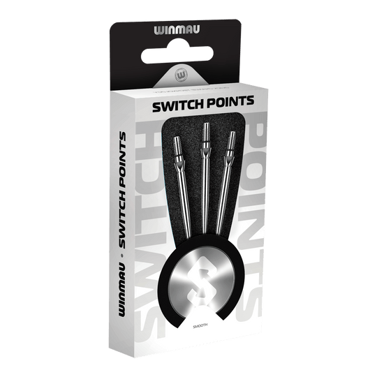 Winmau Switch Point Smooth steel dart tips - Silver Effect Abgebildet sind Winmau Switch Point Smooth Steeldartspitzen in Silver Effect. Diese glatten Dartspitzen sind silbern und für Steeldarts geeignet.