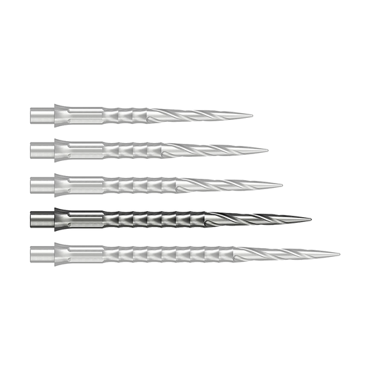 Caliburn System steel dart tips - Spiro - NoLip - silver Dieses Bild zeigt eine silberne Steeldartspitze mit einer Länge von 36 mm. Die Spitze gehört zum Caliburn Evo System und ist vom Typ Spiro NoLip.
