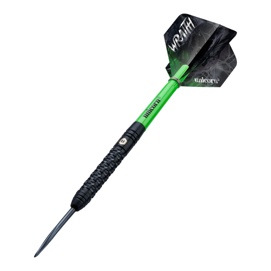 Unicorn Wraith steel darts Mehrere Unicorn Wraith Steeldarts liegen eng nebeneinander. Details der Oberfläche zeigen sich deutlich.