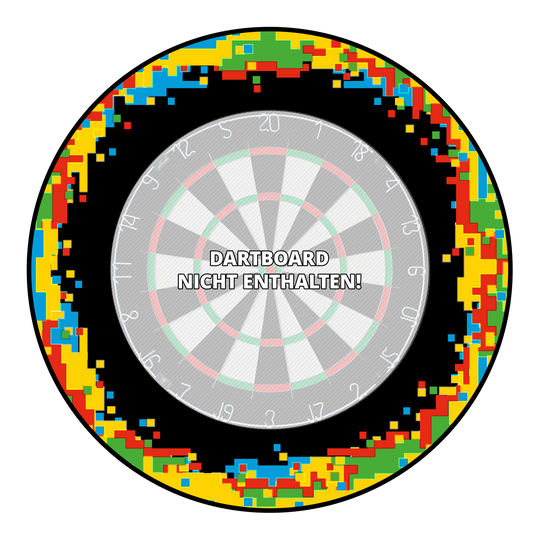 Das Bild zeigt ein Produkt mit dem Namen 'MSF-H1_McDart_Pixel_Dartboard_Surround_Schwarz_3'. Es handelt sich hierbei um einen schwarzen Dartboard-Surround.