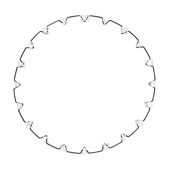 07890_Unicorn_Horizontal_Number_Ring_Zahlenring_3 Das Bild zeigt einen Zahlenring mit den Zahlen von 1 bis 20, die kreisförmig angeordnet sind. Die Zahlen sind jeweils durch kurze Linien miteinander verbunden.